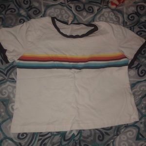 White aesthetic shirt with rainbow strips